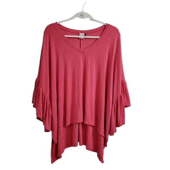 Anthropologie Akemi + Kin Blouse XS Small Pink Capa Fluttered Tunic Top Oversize - Picture 2 of 11